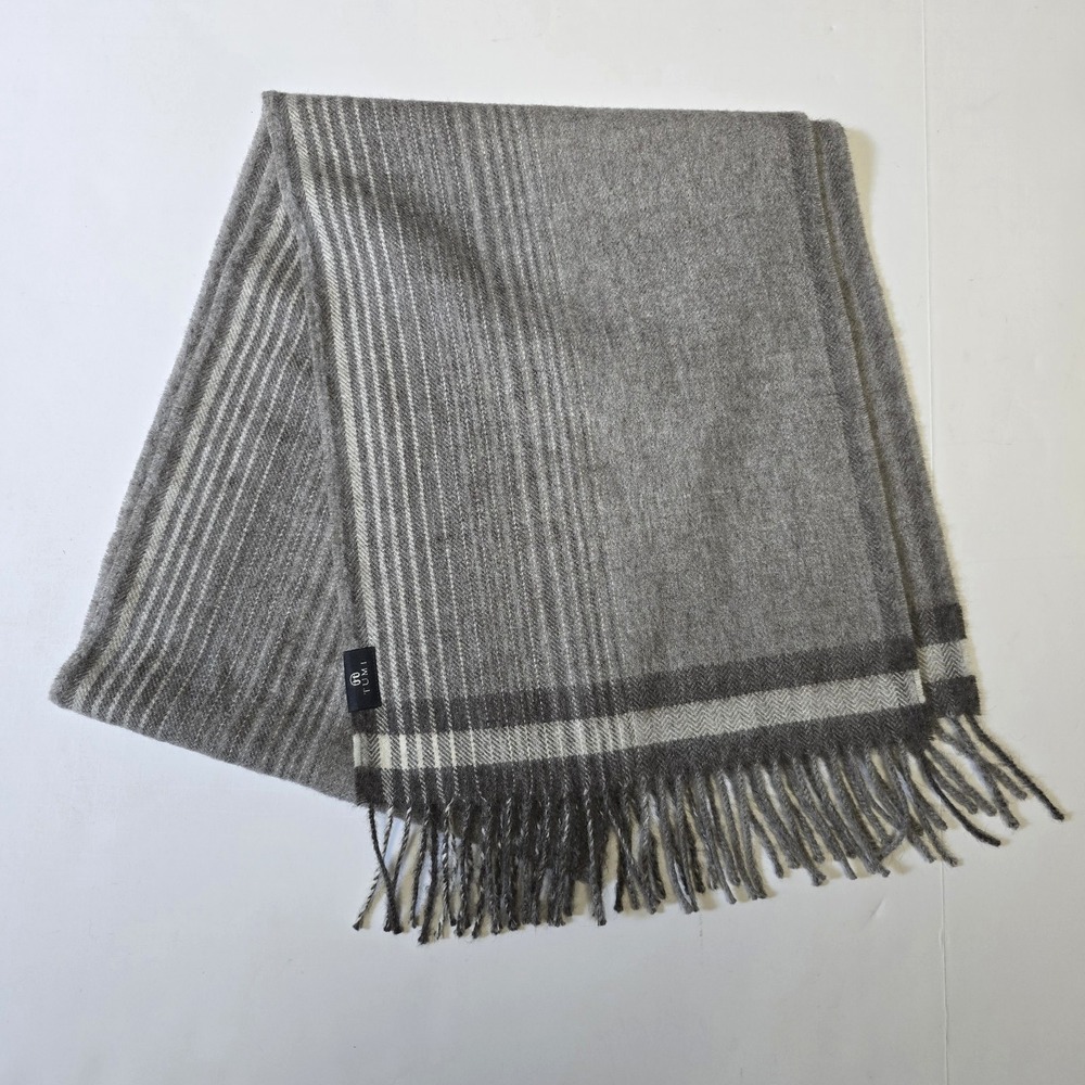 Tumi Baby Alpaca Scarf Gray Stripe Fringe 66" x 12" Mens Unisex Made in Peru